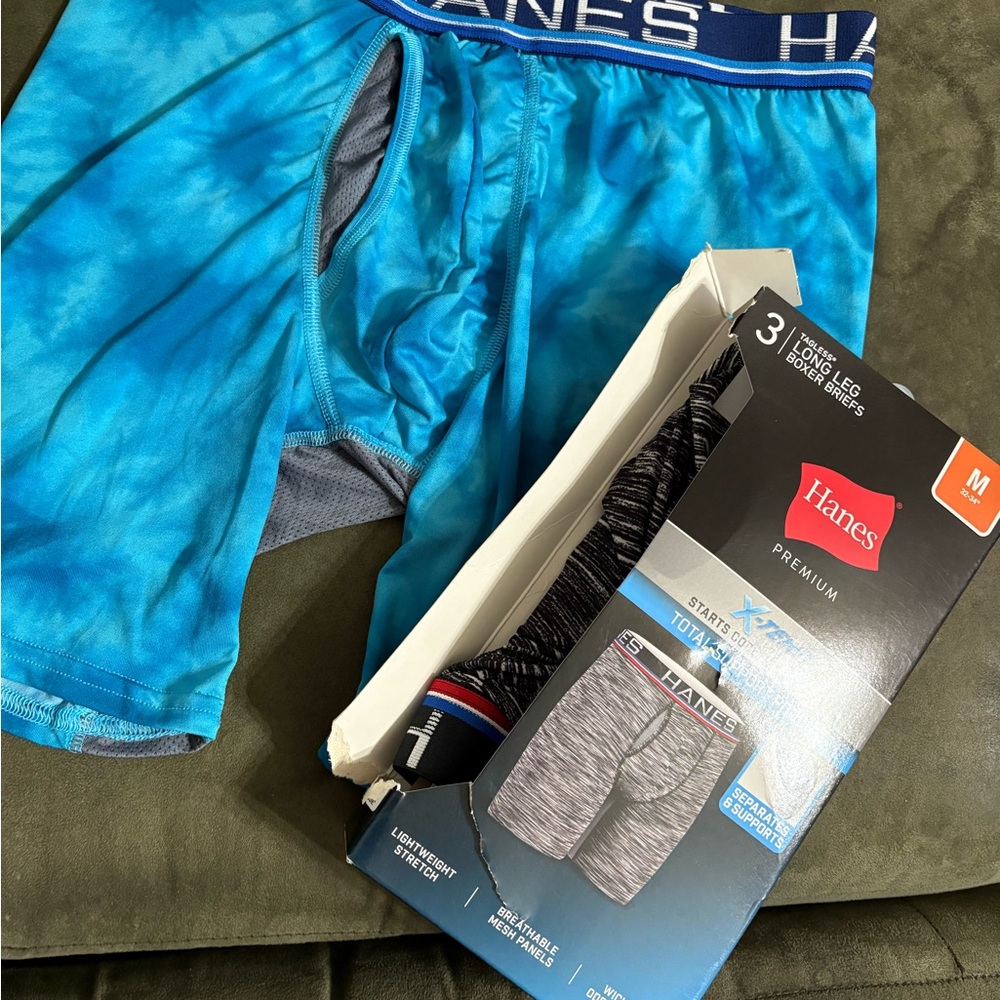 Hanes Blue Boxer Briefs Moisture-Wicking Comfort